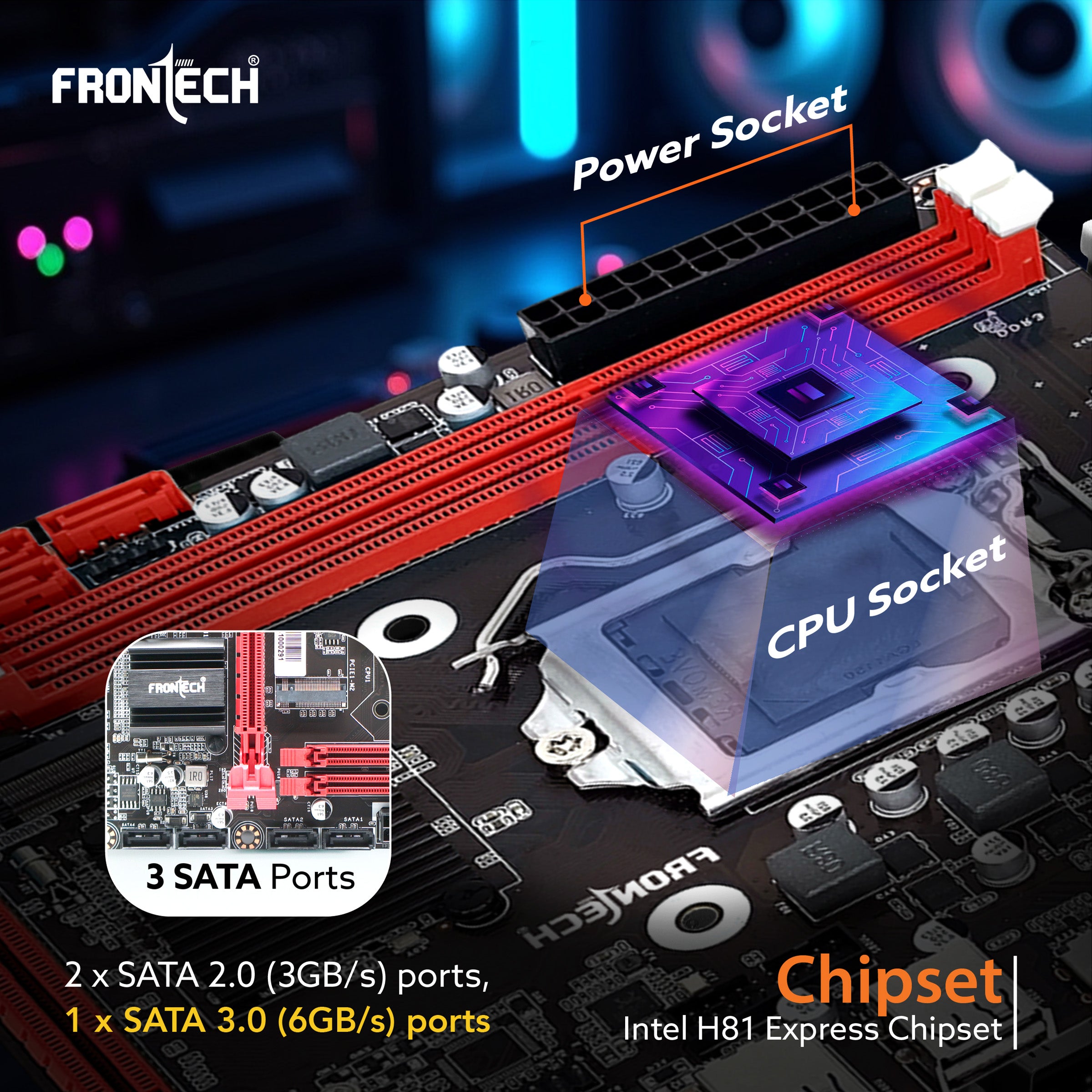 Frontech ProSeries H81 ATX Motherboard - Support Intel | AMD Processor,DDR4 | DDR5,PCIe Slots,LAN, Multiple USB Ports, HDMI | DisplayPort outputs Frontech ProSeries H81 ATX Motherboard - Support Intel | AMD Processor,DDR4 | DDR5,PCIe Slots,LAN, Multiple USB Ports, HDMI | DisplayPort outputs